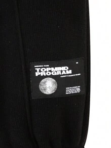 Young Boys Thickened Fleece Sweatpants With Letter Patch, Winter - Black - View 6