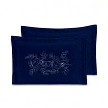 2 Porta Travesseiros Com BORDADO Ultrassônico Matelado 70cmx50cm - Azul Marinho - Visão 2