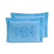 2 Pillowcases With Ultrasonic Quilted EMBROIDERY 70cmx50cm - Light Blue - View 1