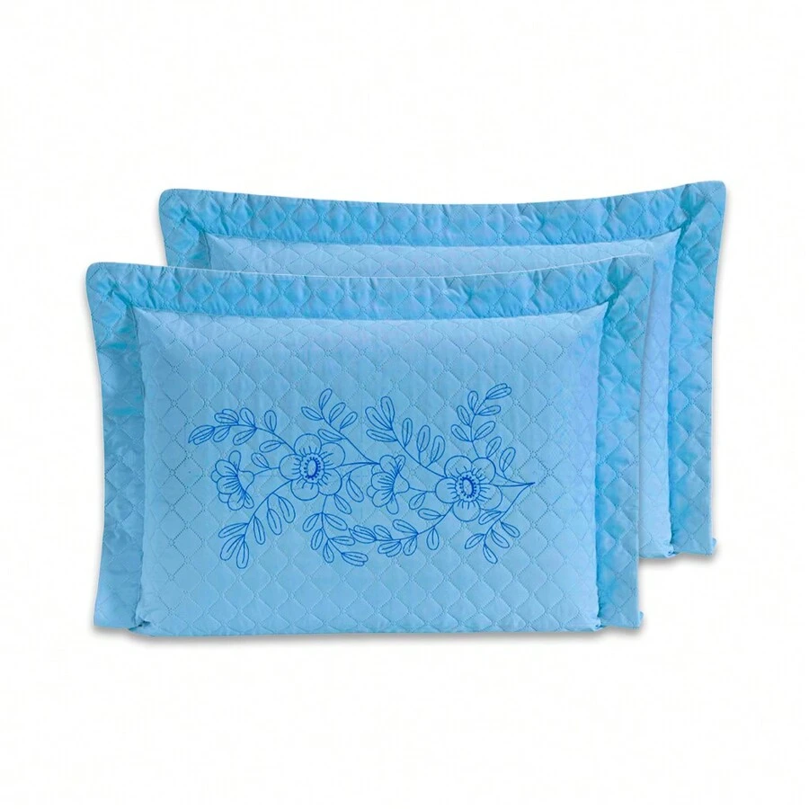 2 Pillowcases With Ultrasonic Quilted EMBROIDERY 70cmx50cm - Light Blue - View 1