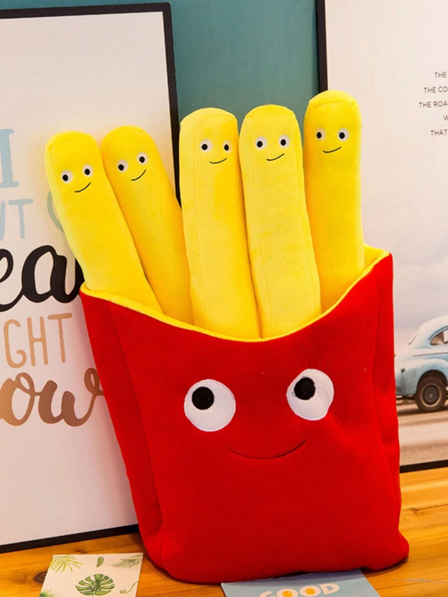 新品漢堡和薯條毛絨玩具-漢堡坐墊和薯條毛絨玩偶,毛絨玩具枕頭 - 紅色 - 查看 1