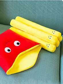 新品漢堡和薯條毛絨玩具-漢堡坐墊和薯條毛絨玩偶,毛絨玩具枕頭 - 紅色 - 查看 3