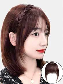 1頂深棕色帶捲辮頭帶的假髮,適用於全年所有季節,日常休閒,頭髮飾品 - 棕色 - 查看 1