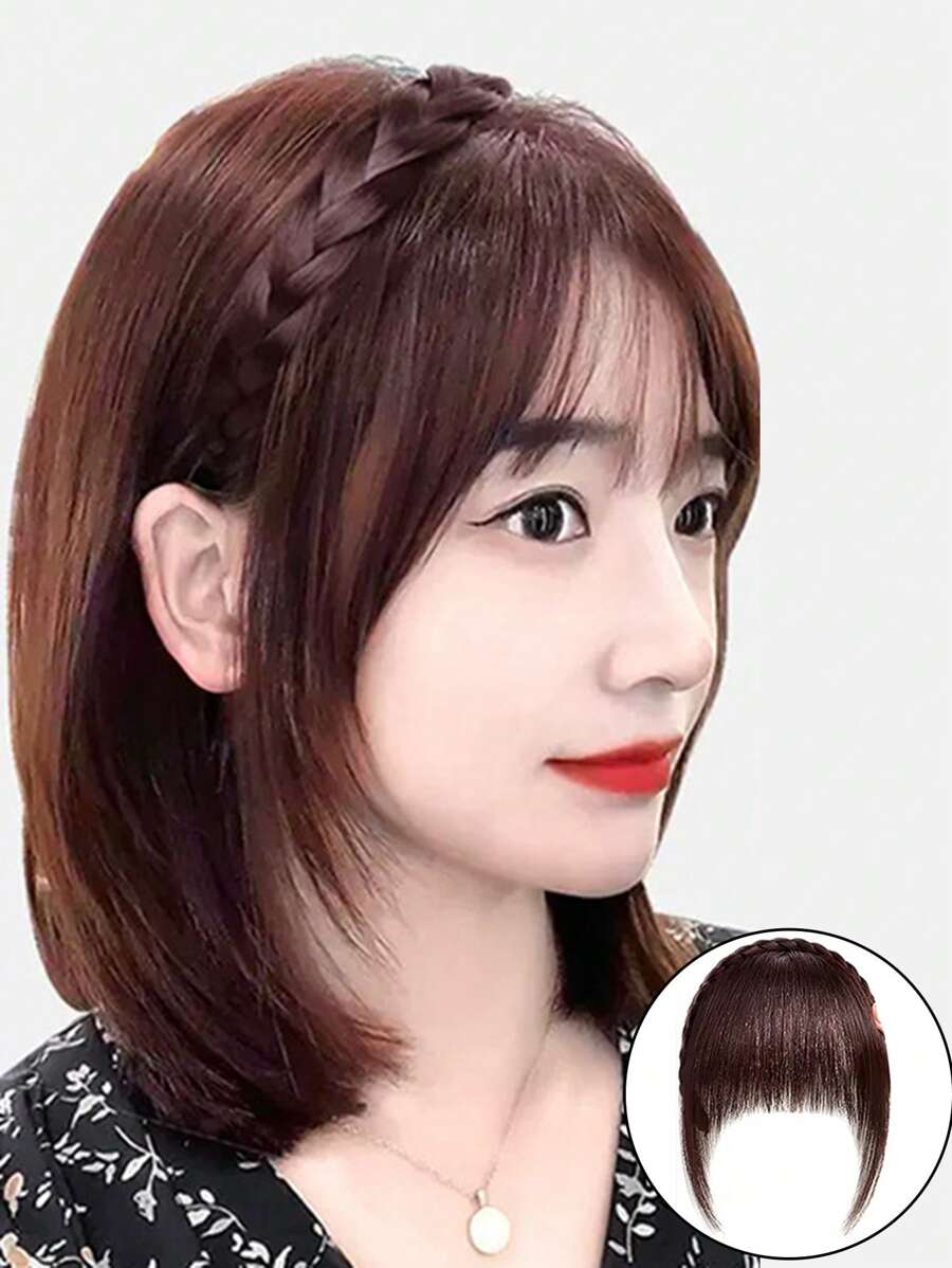 1頂深棕色帶捲辮頭帶的假髮,適用於全年所有季節,日常休閒,頭髮飾品 - 棕色 - 查看 1