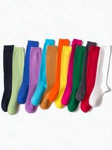 1 Par De Calcetines De Compresión Gruesos Y Cálidos, Con Estilo Y Versatilidad Para Mujeres En Azul (estilo Ins) - azul real - Ver 3