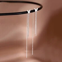 1pair Minimalist & Personalized Ins Style Long Fringe Butterfly Dangle Earrings - Antique Silver - View 8