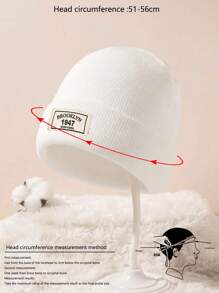 1pc Kids Multi-Color Solid Casual Beanie Hat, Windproof, Comfy, Suitable For Everyday Wear, Autumn/Winter/All Season - White - View 4