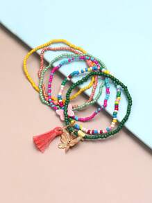 Set de pulsera con cuentas de flores elásticas, 3 piezas/juego, color aleatorio - Multicolor - Ver 8