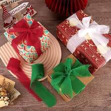 1卷5米x 40毫米聖誕手撕絹帶,帶有織邊緣,可用於diy聖誕樹裝飾,打結,花束,包裝