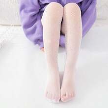 1pair Girls' White Rhinestone Fishnet Tights With Hollow Out Design, Fashionable & Sparkly - White - View 3