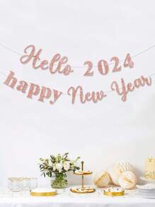 1pc Hello 2026 Happy New Year Banner, New Year Party Decoration Flag - Rose Gold - View 2