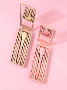 5pcs Portable Makeup Brush Set With Storage Box And Mirror,Small Complete Function Cosmetic Brushes Kit Perfect For On The Go Travel,Brush Set,Makeup Brush Kit,Make Up Brush Set,Make Up Set Complete,Makeup Brush Set,Complete Makeup Kit,Brush Kit,Brushes Makeup Set,Makeup Gift Set,Set - Baby Blue - View 9