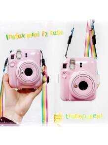 适用于 Insta X Mini 12/Mini 12 相机的透明保护壳 - 硬质 PVC 保护壳，透明，带后置照片袋和彩虹肩带（不含相机）
