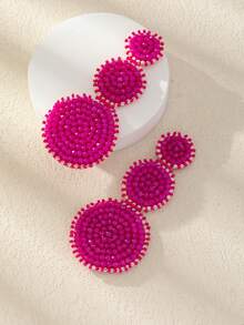 1 Par De Aretes De Círculo De Cuentas De Cristal Y Con Forma De Arroz - Azul - Ver 7