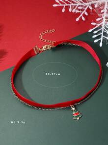 1pc Red Christmas Tree Design Collar Necklace For Women - Red - View 4