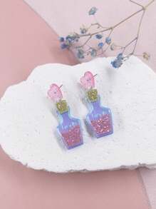 1 đôi Dễ thương & vui tươi Màu hồng Long lanh Hình trái tim Ly Chai Với & Acrylic Chữ cái Vật rủ xuống Hoa tai , Lãng mạn Ngày lễ tình nhân Qủa tặng Dành cho Cô gái - Nhiều màu - Xem 1