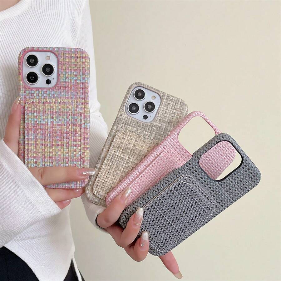 编织图案防震保护手机壳适用于 iPhone 1615 14 14 12 11 Pro Max X XR XS Max 7 8 15 14 Plus 带卡夹