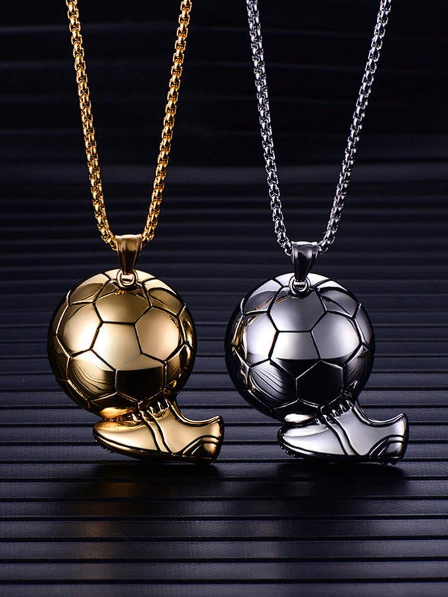1入組男士不鏽鋼世界足球杯項鍊,運動吊墜項鍊 - 金色 - 查看 1