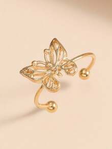 1pc Fashionable Simple Metallic 3d Hollow Out Butterfly Design Open Ring Suitable For Women's Daily Wear - Yellow Gold - View 2