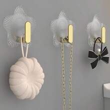 2入組/套星形透明掛勾,自粘式壁掛勾,不留痕,不損壞,適用於客廳,浴室,廚房門等