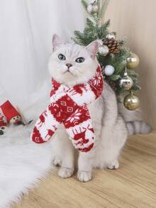 1 件圣诞宠物保暖围巾，保暖内衬舒适，适合秋冬季，适合中小型犬 - 紅色 - 查看 2