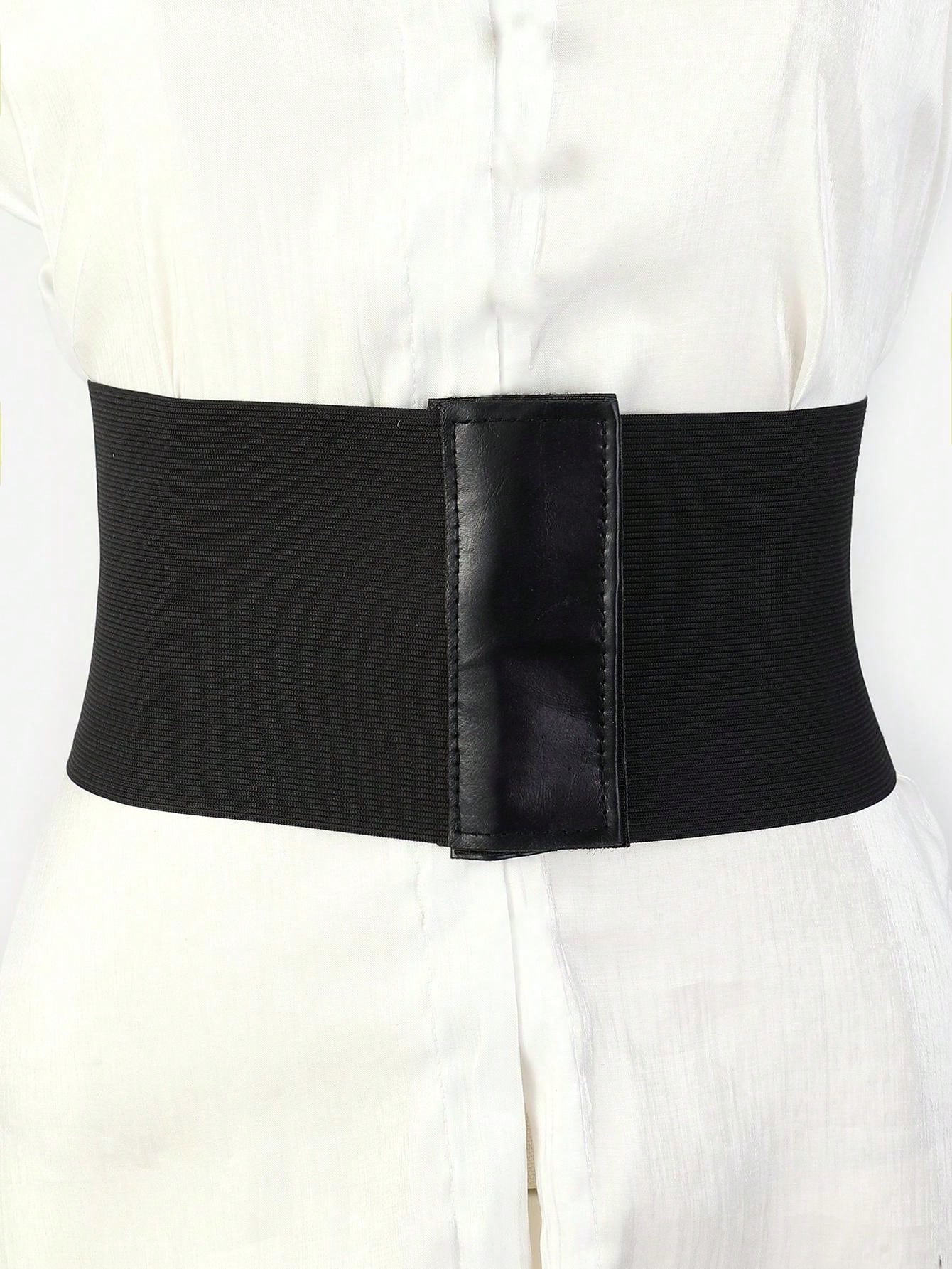 1pc Black Elastic Belt With Cross Chain Waistband, Black Corset