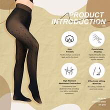 1 Miếng Của phụ nữ Eo cao Dày lên Đen Lấm tấm Mẫu Quần tất Với Nhung - màu đen - Xem 2
