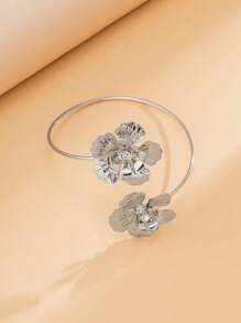 1入組花朵式鑲鑽手臂手鐲,水晶臂帶開口細臂套珠寶上臂套手環上臂手鐲帶,女用鍍金蛇形臂帶希臘式手臂手鐲女孩可調大小 - 銀色 - 查看 9