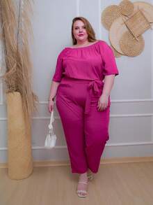 Plus Size Co-Ords - 玫瑰紅 - 查看 4
