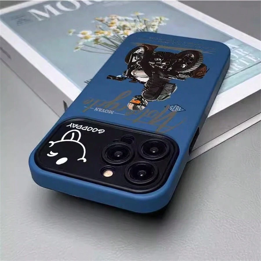 1個藍色機車男孩設計的防震手機殼，適用於iPhone 7/8/11/12/13/14/15/X/Xr/Xs/Plus/Pro/Pro Max/Se2 - 藍色[0] - 查看 1