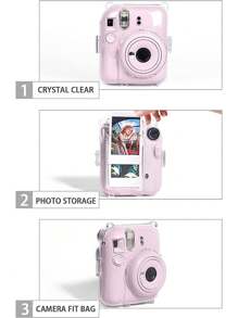 适用于 Insta X Mini 12/Mini 12 相机的透明保护壳 - 硬质 PVC 保护壳，透明，带后置照片袋和彩虹肩带（不含相机）