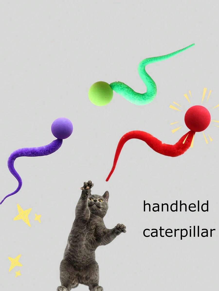 1入組貓咪玩具奶嘴球,外型為毛毛蟲,隨機顏色 - 彩色 - 查看 1