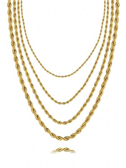 1PC Golden Plated Multilayer 2 3 4 5MM Width 45 50 55 60CM Length Chain Rope Chain Necklacetwist