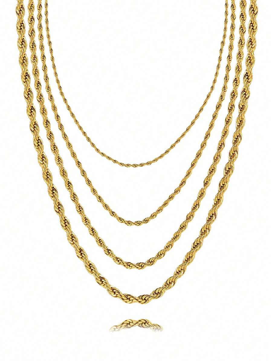 1PC Golden Plated Multilayer 2 3 4 5MM Width 45 50 55 60CM Length Chain Rope Chain Necklacetwist - Yellow Gold - View 1