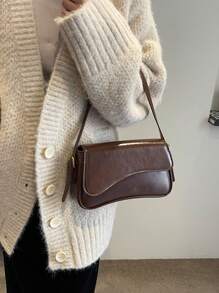 復古懷舊時尚新款閃亮單肩斜跨包,適用於女性辦公室裝扮 - 摩卡棕 - 查看 3