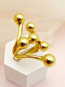 Mazuer 复古欧美风格不锈钢不对称形六颗金珠女士戒指；高端设计，适合派对、约会、旅行和作为礼物。 - 金黃色 - 查看 3