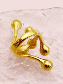 Mazuer 复古欧美风格不锈钢不对称形六颗金珠女士戒指；高端设计，适合派对、约会、旅行和作为礼物。 - 金黃色 - 查看 4