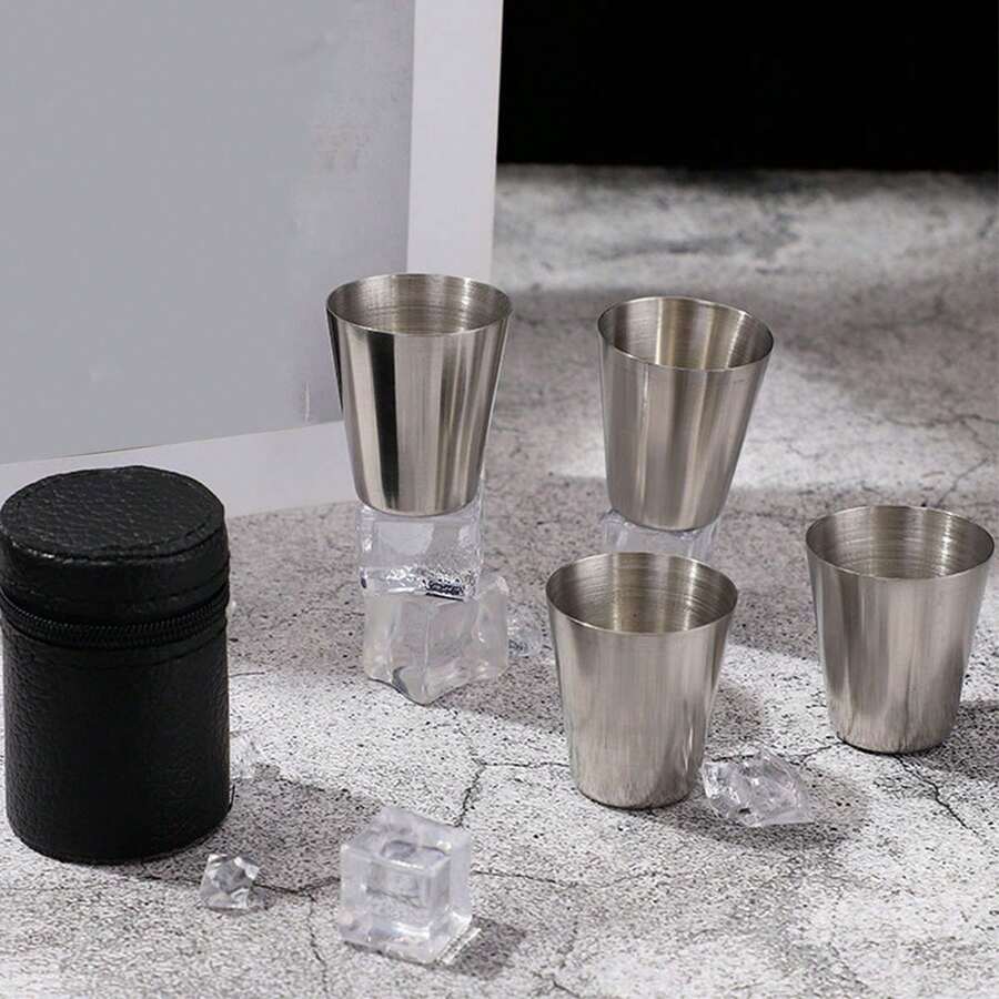 4入組加厚便攜酒杯與儲物杯,30ml戶外便攜酒杯,不銹鋼便攜式冷飲杯
