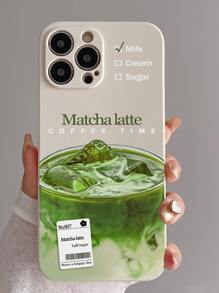 1 Pieza Carcasa De Teléfono Con Diseño De Etiqueta De Café De Matcha Latte - Multicolor - Ver 2
