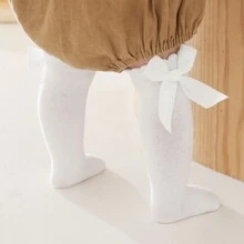 1 Đôi tất cao đến đầu gối cho bé gái có thiết kế nơ đơn giản - trắng - Xem 3