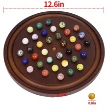 Large Solitaire Game Handmade Solid Wooden Marble Board Game Set with 36 Natural Marble Marbles Classic - Brown - View 6