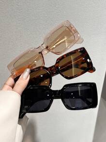 3 副矩形全框塑料眼镜，时尚适合运动、街头服饰、度假、旅行、钓鱼、驾驶、海滩、户外活动、节日、郊游、街头服饰配饰、运动、派对，撞色波西米亚风度假氛围，适合夏季海滩度假、户外、旅行色调，休闲风格矩形镜框，适合外出装、返校