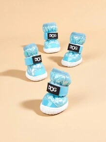 1套/4入組藍色漸層狗雪地靴,內裡加厚絨毛,適用於小型和中型犬 - 藍色 - 查看 2