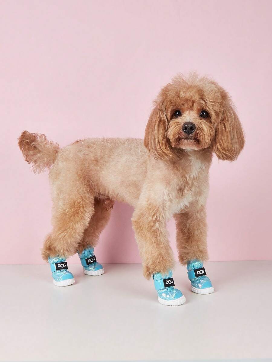 1套/4入組藍色漸層狗雪地靴,內裡加厚絨毛,適用於小型和中型犬 - 藍色 - 查看 1