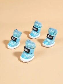 1套/4入組藍色漸層狗雪地靴,內裡加厚絨毛,適用於小型和中型犬 - 藍色 - 查看 3