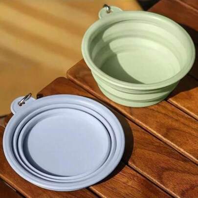 Silicone Foldable Pet Bowl For Outdoor, Portable Dog/Cat Food & Water Dish With Bonus Travel Carabiner Water Bottle Camping