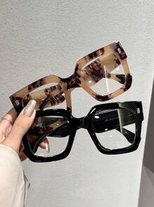 2prs Square Oversized Plastic Eyeglasses, Timeless Classic Multifunctional Decorative Simple Fashion Plain Lens Glasses, Suitable For All Face Shapes, For Daily Office Reading And Street Style