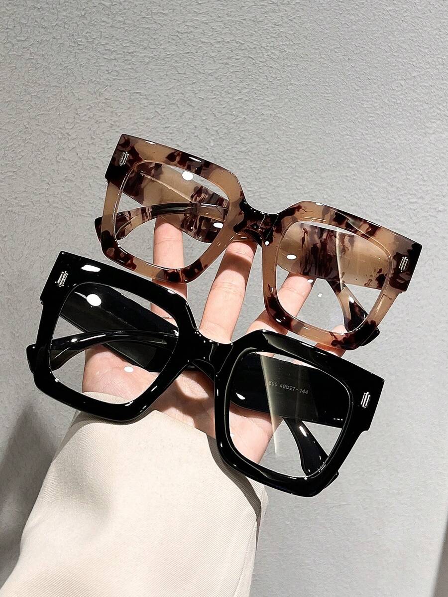 2prs Square Oversized Plastic Eyeglasses, Timeless Classic Multifunctional Decorative Simple Fashion Plain Lens Glasses, Suitable For All Face Shapes, For Daily Office Reading And Street Style