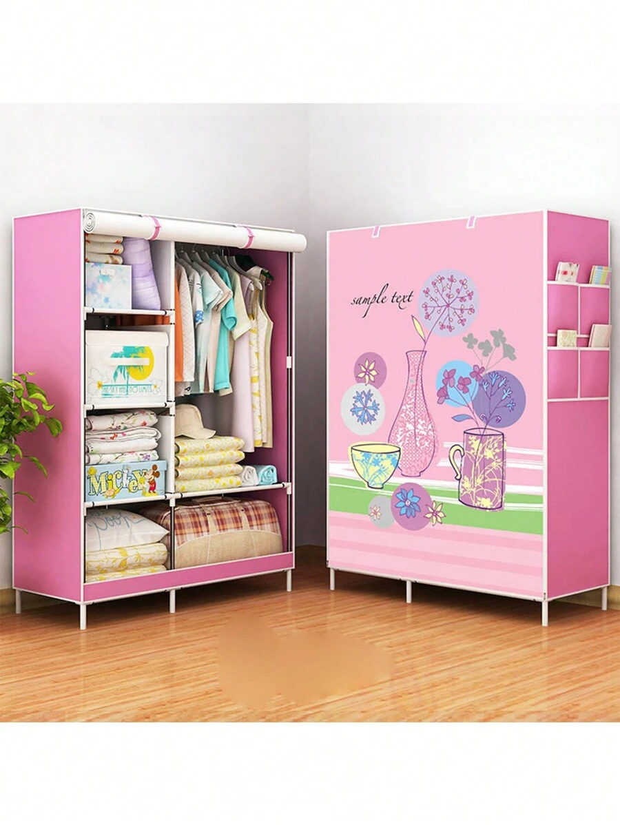 Wardrobe Closet Shelf Portable Buildable Wardrobe Ecological Fabric (Pink 88102) - Pink - View 1