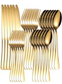 30 件/套 1010 不銹鋼餐具套裝,包括牛排刀、叉子、勺子,非常適合家庭聚會、餐廳、派對